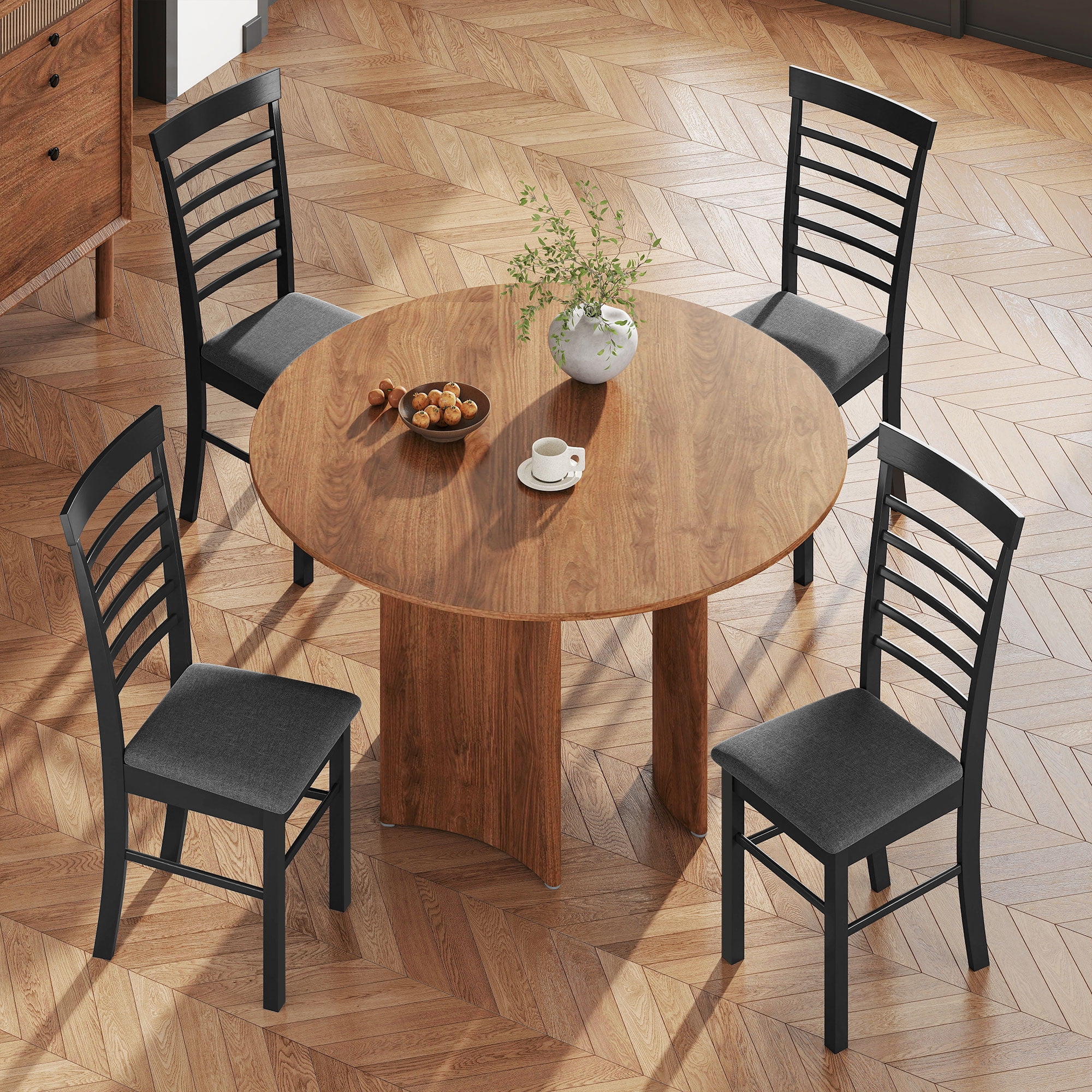 HOMCOM Wooden Dining Chairs Set of 2, Farmhouse Upholstered Kitchen Chairs with Rubber Wood Frame for Living Room, Dining Room, Black and Gray