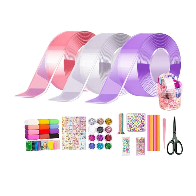 KLKCMS Blow Bubbles Double Sided Tape Sensory Toy Traceless Multipurpose Mounting Tape Sticky Tape for Adults Classroom DIY Craft Pinch Toy Making 3 Rolls Storage Box
