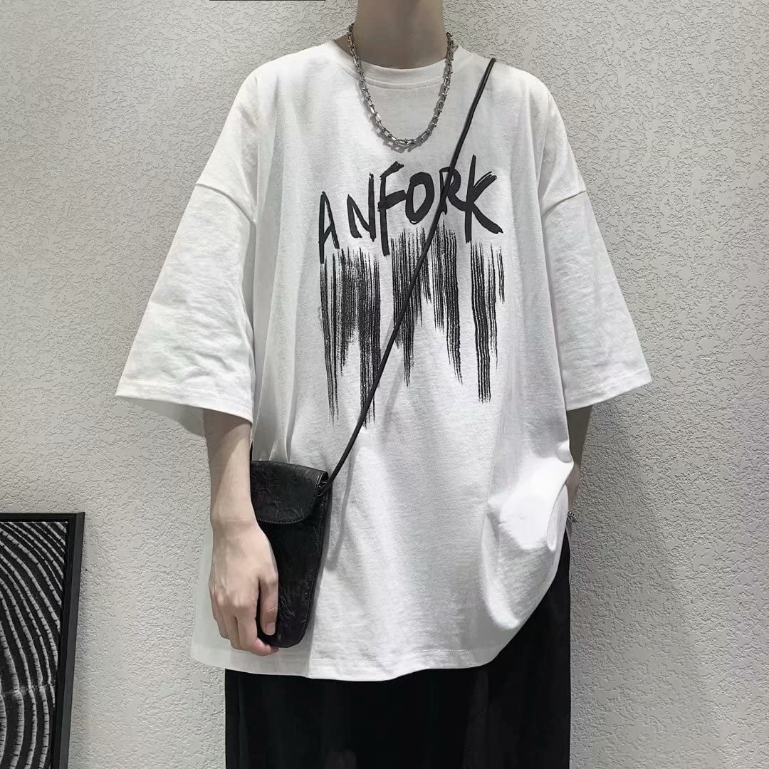 Pikadingnis Men's Grunge Letter Print Short Sleeve T Shirt Oversized  Graphic Casual Summer Tee Top Harajuku Emo Alt Streetwear