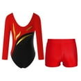 thumbnail image 2 of YONGHS Kids Girls Shiny Diamond Ballet Dancewear Long Sleeve Gymnastics Leotard with Shorts Set Red 14, 2 of 6