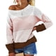 thumbnail image 1 of Jersey de mujer suéter de manga larga con hombros descubiertos y cuello redondo prendas de punto para oficina en casa Rosa XL, 1 of 5