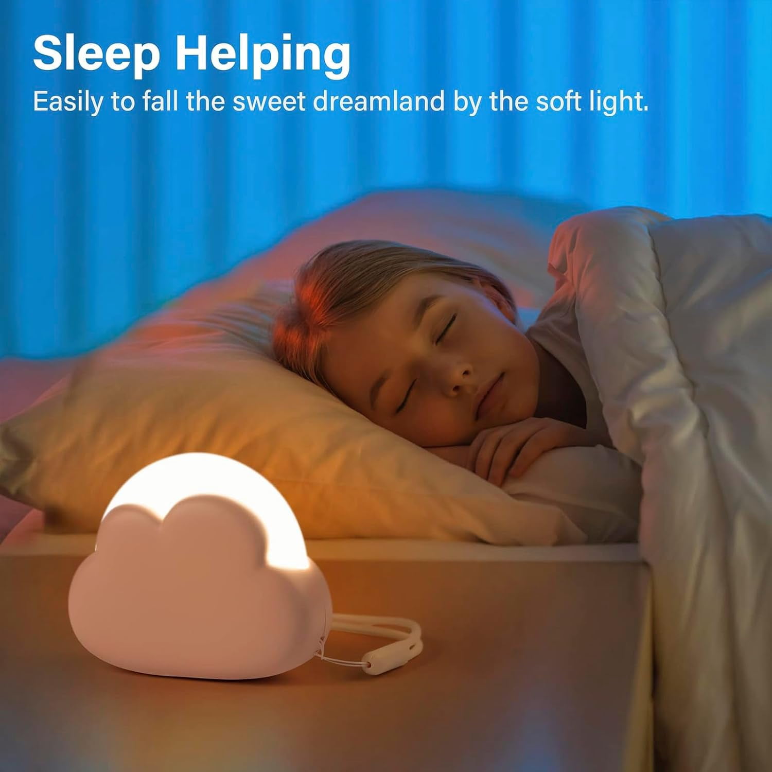 LINLIN Cute Cloud Night Light, Baby Night Light Kids Lamp for Bedroom, Portable USB Rechargeable Kid LED Dimmable Nightlight, Adjustable Bedside Lamp with Warm and White Light