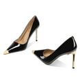 thumbnail image 3 of FSJ Women Classic Closed Cap Toe Pumps Slip on Stiletto High Studded Heels Metal Sexy Dress Wedding Daily Wear Shoes Size 8.5 Black, 3 of 4
