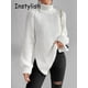 thumbnail image 2 of Suéter holgado de cuello alto de invierno para mujer, jersey elegante con mangas caídas y abertura lateral, jerséis elegantes estilo Harajuku vintage, tops de punto de gran tamaño, 2 of 5