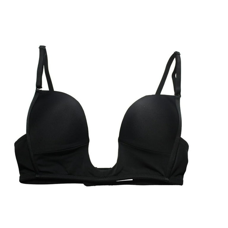 Fullness Deep Plunge V Shape Women's Push up Convertible V Bra, Size, 40C-Black  