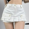 thumbnail image 3 of REALiKUN Women Mini Denim Shorts Fashion Summer Casual Solid High Waisted Pleated Ruffle Hem Jean Short Lining Skirt, 3 of 8