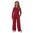 thumbnail image 4 of Girls 2 Piece Casual Sets Long Sleeve Crew Neck Top Straight Pants Outfits Kids Stylish Clothing Spring Fall Outfits Lounge Sets Red, 4 of 9