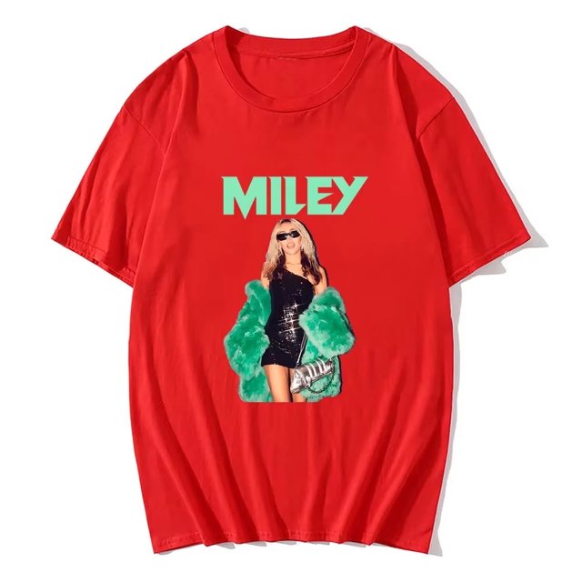T-Shirt Inspiré de Miley Cyrus 2025 - T-Shirt Unisexe à Manches Courtes et Col Rond, Mode Urbaine Tendance pour Femmes et Hommes,G,Rouge