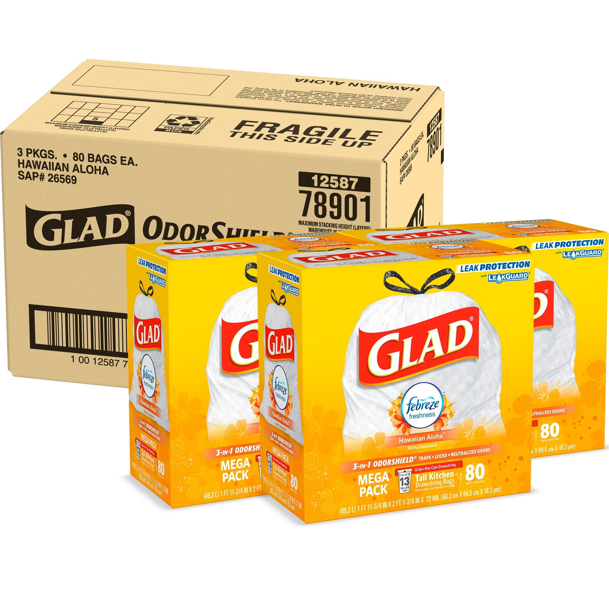 Glad CLO78899CT 13 gal OdorShield Tall Kitchen Drawstring Trash Bags, White  - Case of 240 - B, 1 - Kroger