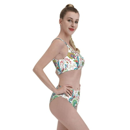 Goofa Fairy Flower Pattern High Waisted Bikini Set - Two Piece Swimsuit for Women  Summer Bathing Suit Trendy Swimwear-Large