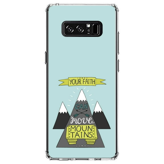 DistinctInk Clear Shockproof Hybrid Case for Samsung Galaxy Note 8 - TPU Bumper, Acrylic Back, Tempered Glass Screen Protector - Your Faith Can Move Mountains