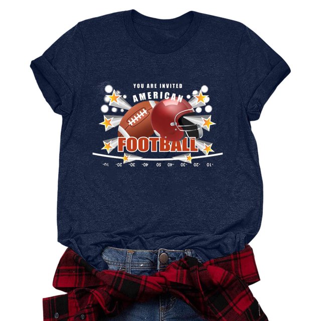 OJinShaWanO Sweat Shirts Women's Rugby Printed Round Neck Short Sleeved T Shirt 4032