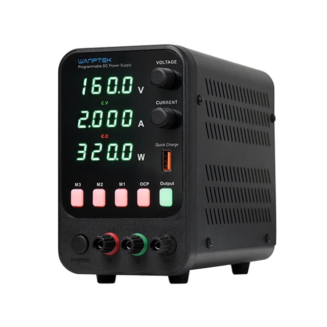 Riwcyla WANPTEK Bench DC PowerVariable 160V 2A Digital Display Adjustable Switching Regulated Power with Data Storage, Output Switch, USB Quick Port, Short Circuit, Encoder Adjust