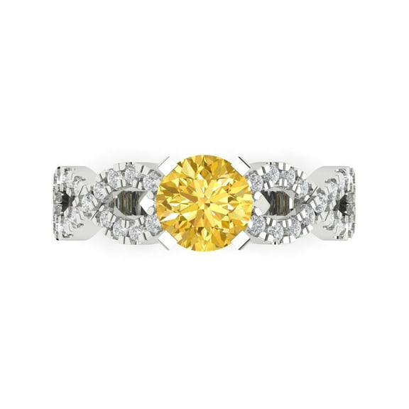 Solitaire with Accents Engagement Ring for Women - 1.42ct Natural Citrine in 14K White Gold Promise Ring
