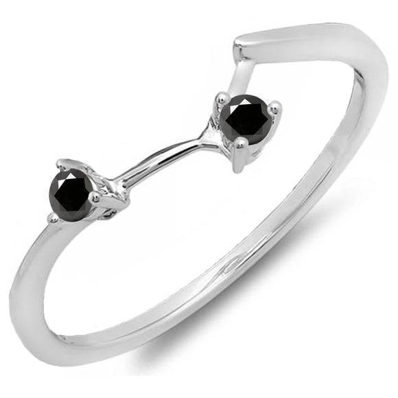 0.10 Carat (ctw) 14K White Gold Round Black Diamond Ladies Anniversary Wedding Ring Matching Guard Band 1/10 CT