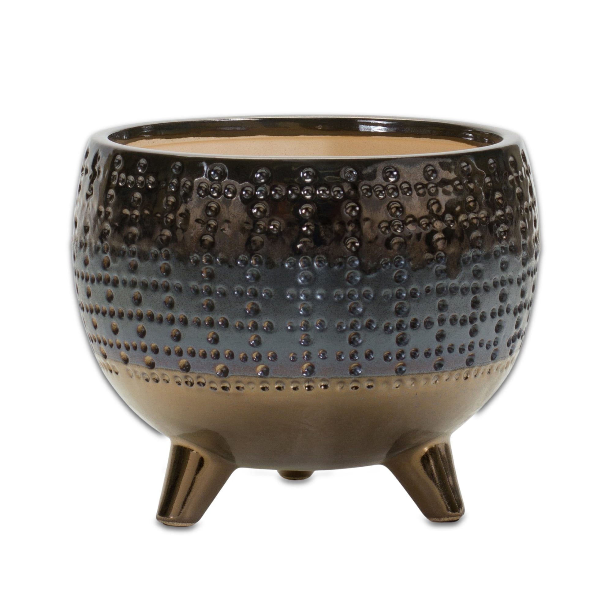 Chic Pewter-Toned Dimpled Clay Decorative Footed Planter 6"