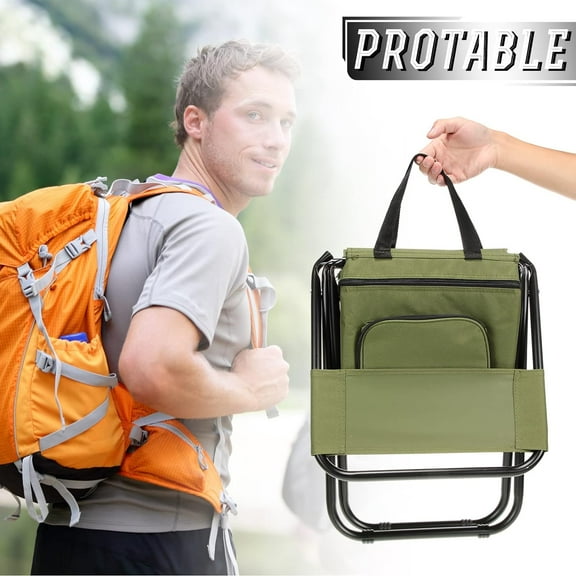 2 Pcs Fishing Chair with Cooler Bag Multi-Function Foldable Compact Fishing Stool Hunting Chair Portable Backrest Stool with Folding Backpack for Finishing Camping Hunting Travel(Green)