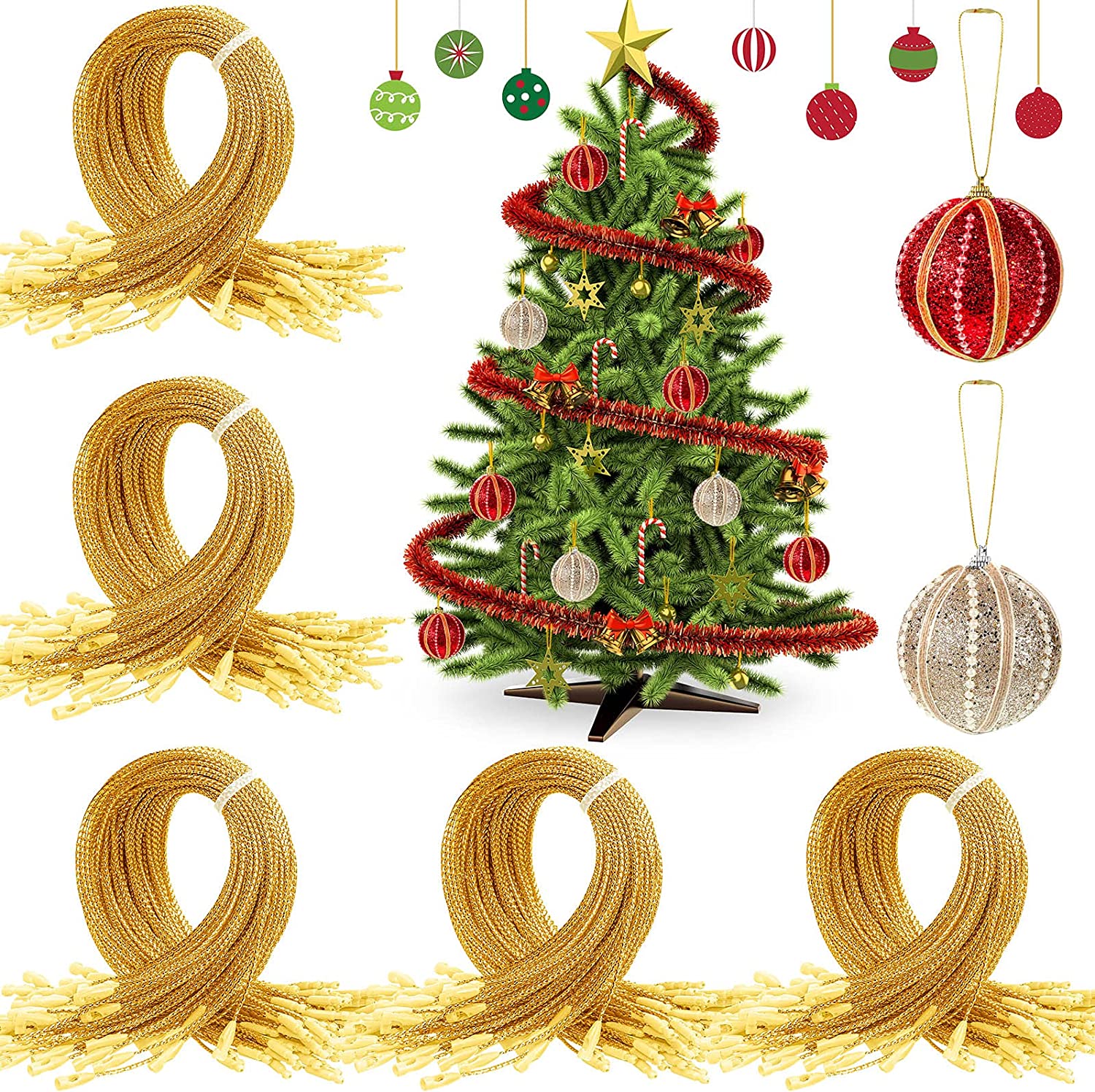 NOGIS 500 Pieces Christmas Ornament Hanger String with Snap Fastener
