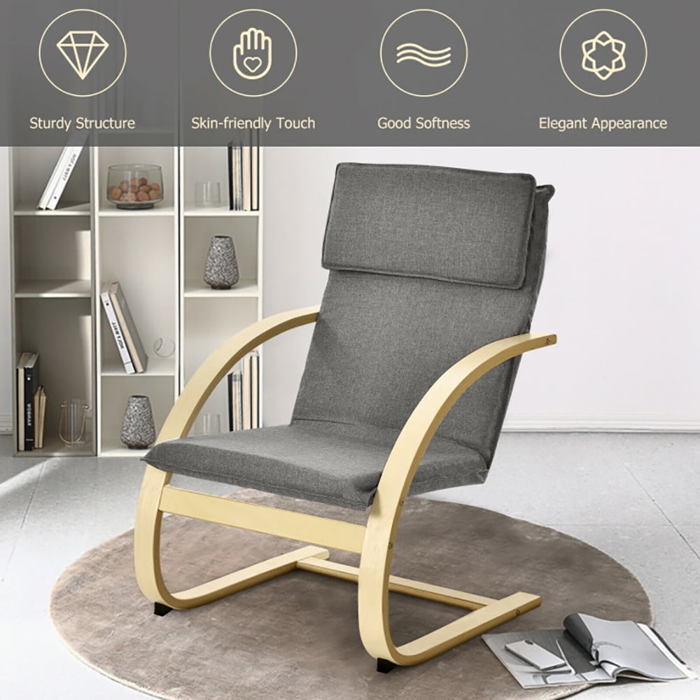 Finihen Bentwood Lounge Chair, Modern Fabric Upholstered Bentwood Lounge Chair, for Bedroom, Living Room, Gray