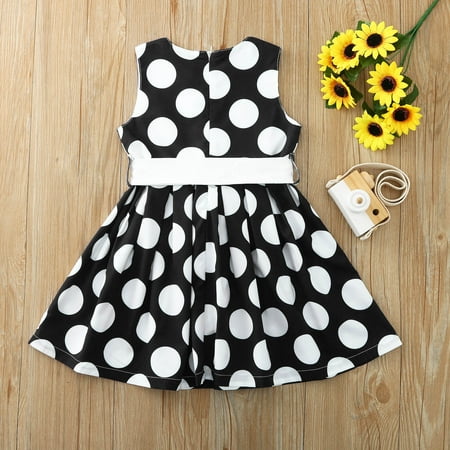 

nsendm Kids Toddler Baby Girl Sleeveless Princess Dress Vintage Polka Dot Swing Rockabilly Party Solid Dresses for Little Girls Dress Black 3-4 Years