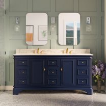 Katherine 72" Double Bathroom Vanity with Royal Blue Cabinet and Carrara Marble Top