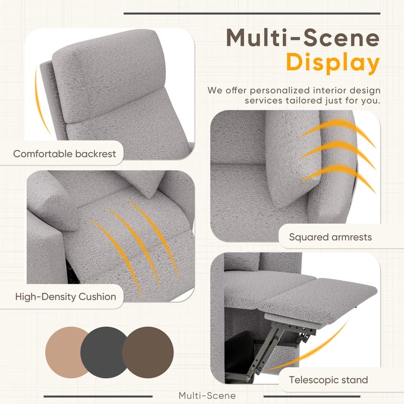 Homall 360° Swivel Nursery Recliner Power Swivel Rocker Recliner Chair with 2 Pillows Comfy High Back Adult Glider Rocker for Living Room,Loop Yarn Gray