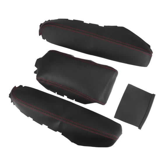 Unique Bargains 1 Set Faux Leather Armrest Protector Cover Pad with Red Stitches for Honda Civic 2016-2021 Black