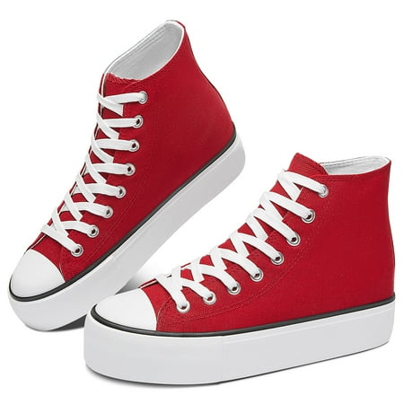 

Obtaom Women’s Platform High Top Canvas Shoes Comfy Platform Hi Top Canvas Fashion Sneakers For women Cute Mid Calf Canvas Thick Sole Walking Shoes(Red US11)