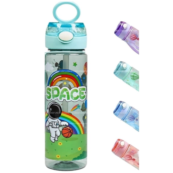 FunClub School Water Bottle for Kids Space Bottle with Straw Anti-leak bottle for Kids Sipper for Girls & Boys Cartoon Bottles Sipper Bottles_700 ML