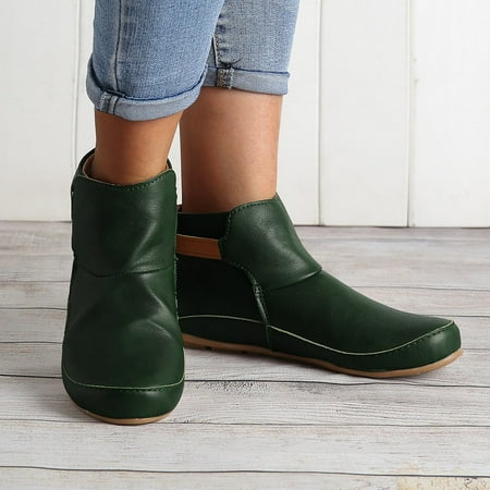 

Tangnade women shoes Women s Vintage Leather Boots Flat Waterproof Shoes Winter Round Toe Ankle Boots Green 43