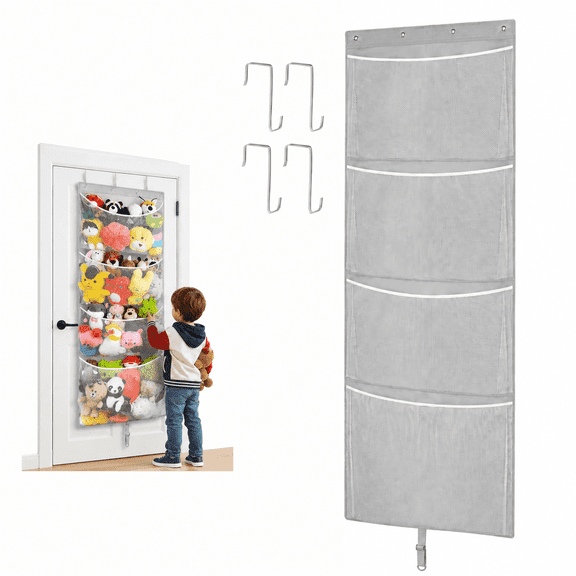 Over Door Side Storage Organizer, 4-Tier Hanging Mesh Toy Storage Bag, Large Capacity Kids Toy Holder with Metal Hooks for Nursery, Playroom & Bedroom