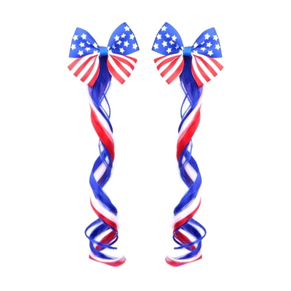 Star Flag Sparkly Bow Wig Hair Clip Glitter Fabric Pair National Day Holiday Styling Accessories for Women 2PCS