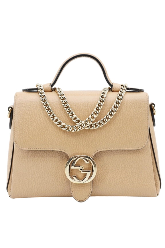 Pre-Owned Gucci Interlocking G Dollar Calfskin Leather Crossbody Bag Beige 510302