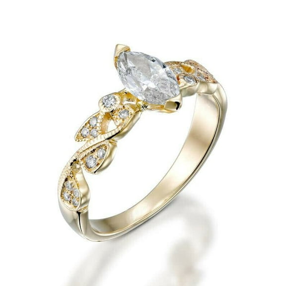 HeartsAndYou 2ct Marquise Moissanite Petal Leaf Solitaire with Accents Ring 18k Yellow Gold over Silver