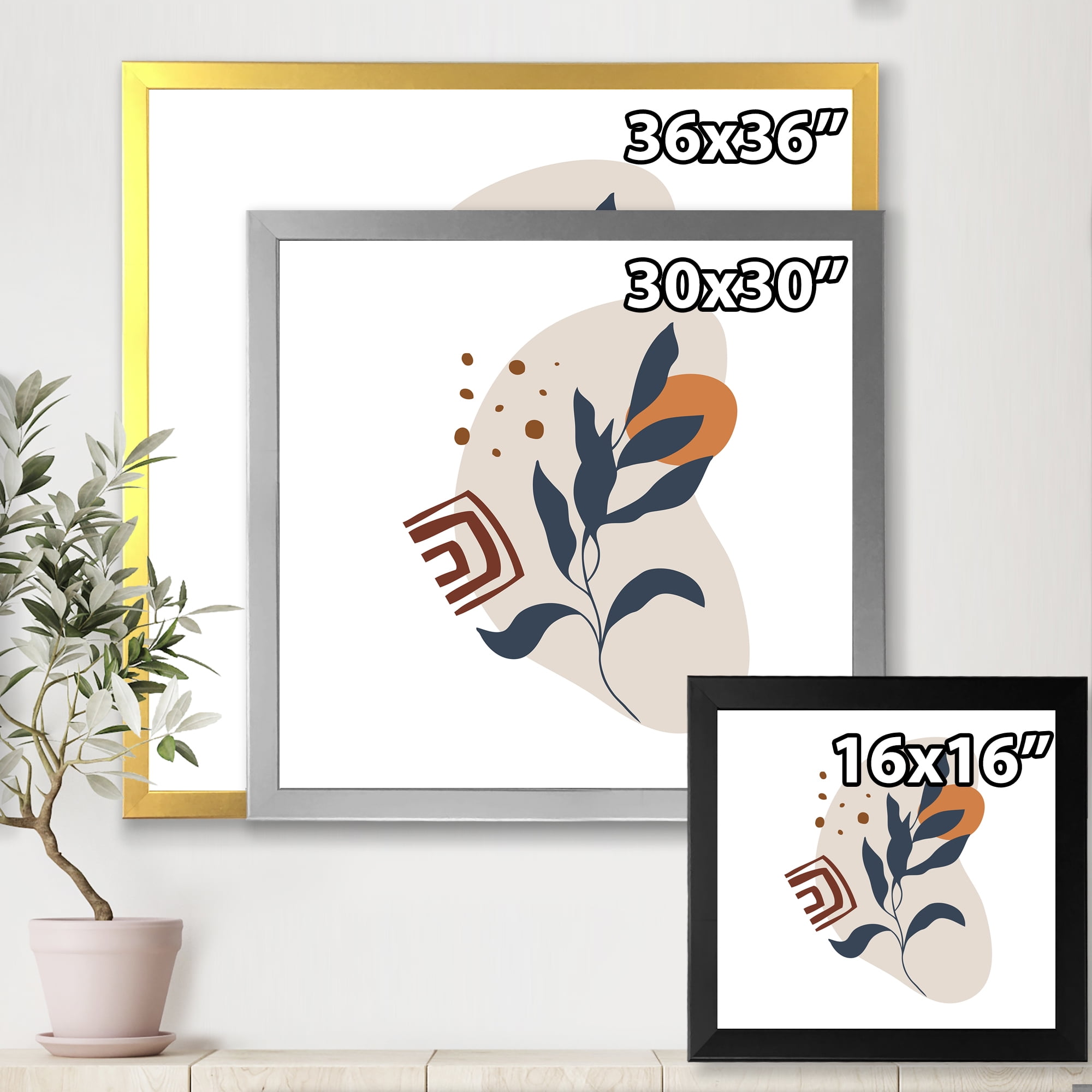Designart 'Abstract Minimal Shapes Under Flowers VII' Modern Framed Art Print
