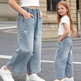 thumbnail image 6 of NAISIBABY Girls Straight Leg Jeans, Casual Fashion Elastic Waist with Pockets Kids Classic Denim Pants Blue Size 3, 6 of 9