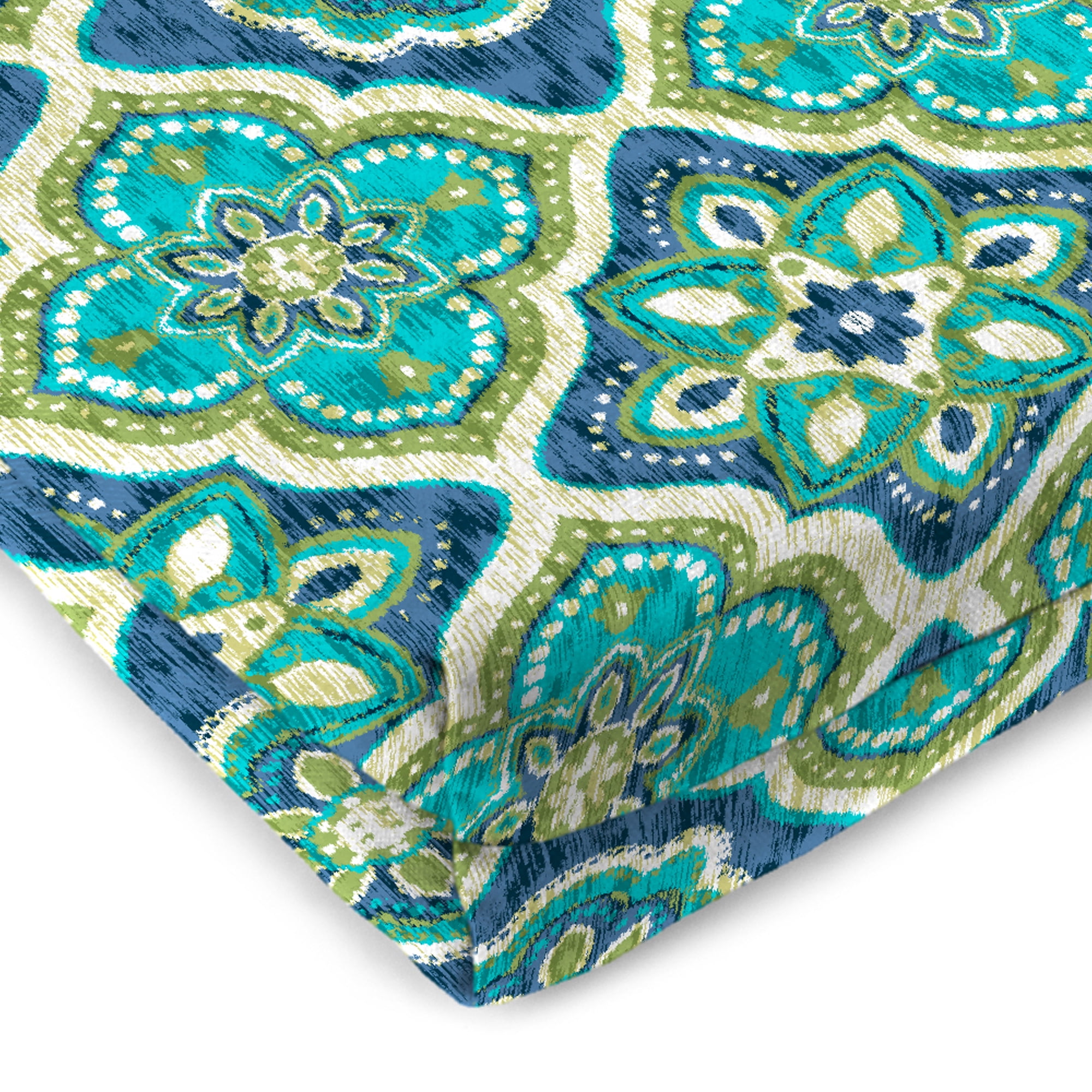 Jordan Manufacturing 48" x 18" Adonis Capri Teal Medallion Rectangular Outdoor Settee Swing Bench Cushion with Ties