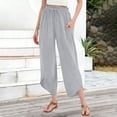 thumbnail image 6 of UACY Girls Pants Linen Summer Casual Capri Pant Drawstring Elastic High Waist Lounge Wide Leg Cropped Trouser with Pockets (Light Ashy, 12-13 Years), 6 of 9
