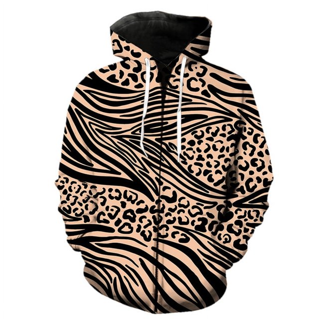 Sudadera con capucha y cremallera con estampado 3D de girasoles y leopardo para hombre, ropa de calle de manga larga, para primavera y otoño