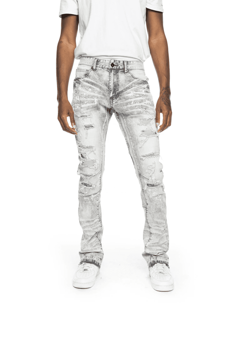 Counterfeit eye Blink Men's Smoke Rise Frost Grey Rip & Repair Stacked Flare Jeans - 34x36 -  Walmart.com