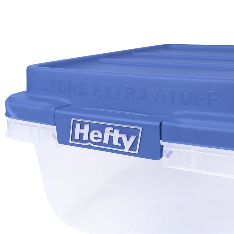 Hefty 18 Qt. Clear Plastic Storage Bin with Blue HI-Rise Lid