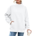 thumbnail image 5 of Womens Casual Mock Neck Sweatshirt Zaewscy Women's Fashion Winter Sporty Solid Color Pocket Crewneck Loose Sweatshirt White XL, 5 of 9