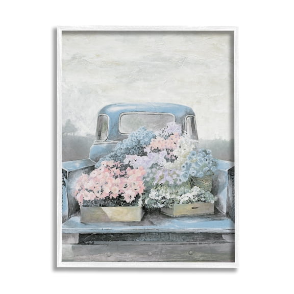 Stupell Industries Varied Floral Blossoms Vintage Countryside Pickup Truck Painting White Framed Art Print Wall Art, Design by White Ladder