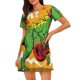 thumbnail image 1 of Easygdp Cool Dinosaur Playing Guitar Camisón de manga corta para mujer, informal, estampado, 1 of 6