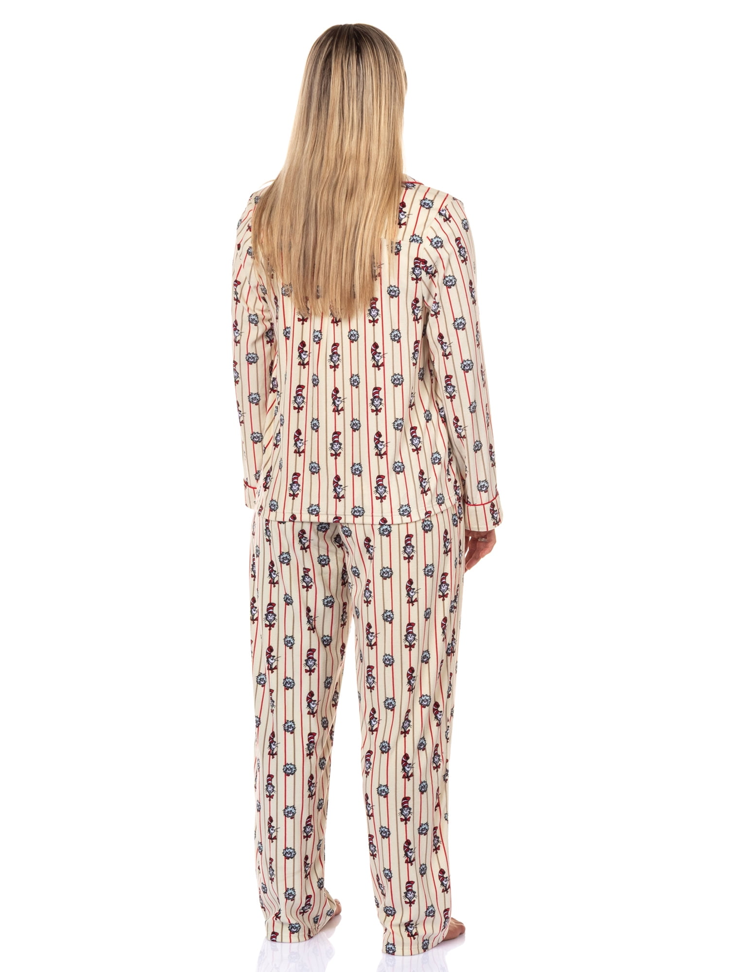 Dr. Seuss Cat in the Hat Matching Family Notch Collar Velour Pajama Sets, 2-Piece, Women's