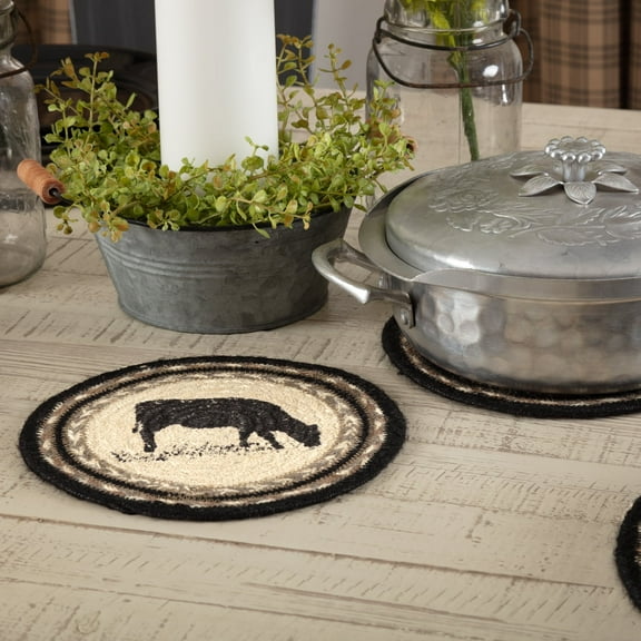 VHC Brands Sawyer Mill Cow Table Trivet, Charcoal Black, 8"