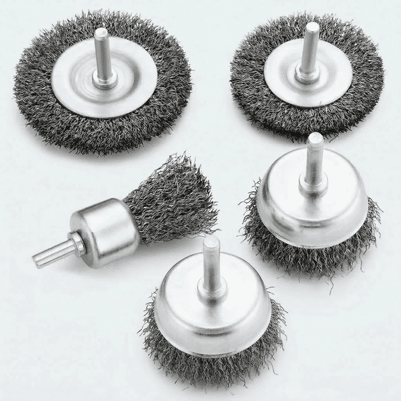 CNDRLEF 5PCS Wire Brush for Drill Set, 1/4 Inch Shank Wheel & Cup Brush Kit, Crimped Carbon Steel for Rust Removal, Paint Stripping