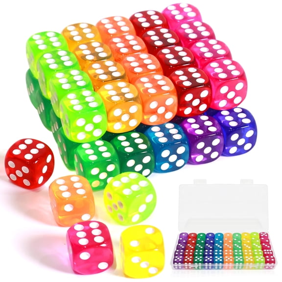 GMZW 50 Pieces Dice Set, 16mm Bulk 6 Sided Colored Dices for Board Games, Math Learning,Classroom