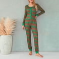 thumbnail image 5 of Women Christmas Striped One Piece Pajamas Button Down Bodycon Jumpsuit Long Sleeve Romper Sleepwear Xmas Holiday Pjs Loungewear, 5 of 8