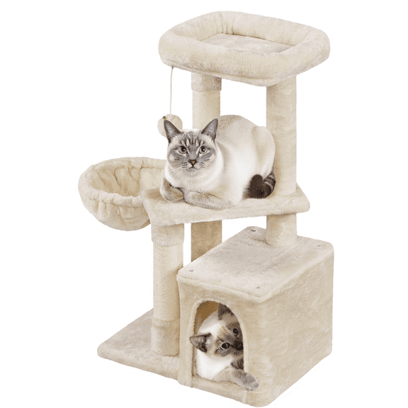 Yaheetech 34" Height Plush Cover Cat Tree with Condo and Sisal Ropes Posts, Beige